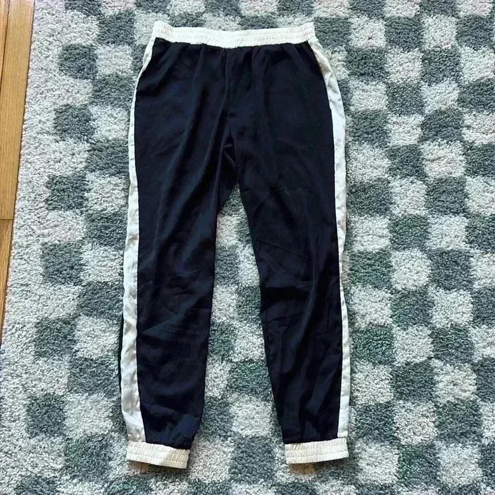 Lucca Couture Black and White Faux Silk Joggers